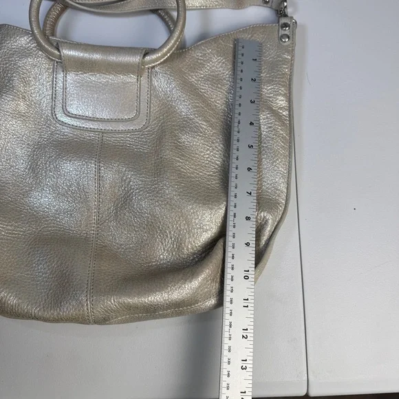 Hobo Metallic Leather Shoulder Crossbody Bag Gold Silver Convertible Purse - Picture 3 of 6